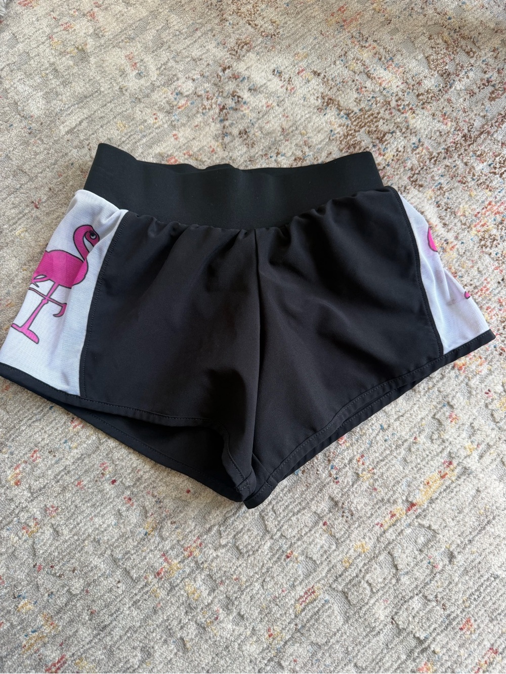 Varsity Spirit Cheer Shorts with Pink Flamingo Panels, size M